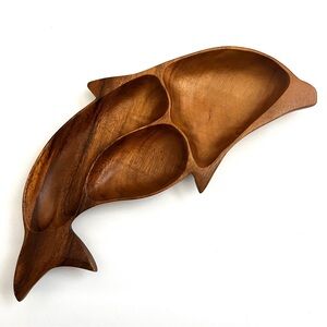 Dolphin Monkey Pod Wood Divided Tray Charcuterie Snacks Trinkets Sea Lif…